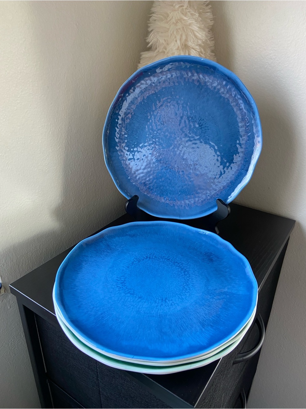 World Market Artisan Style Sea Foam Teal Turquoise Blue Melamine Plates Set Of 4